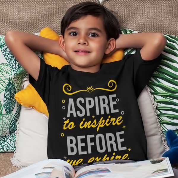 Aspire Printed boys t shirt in black colour Aspire to Inspire Kids T Shirt