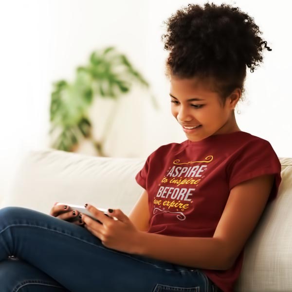 Aspire Printed girls t shirt in maroon colour Aspire to Inspire Kids T Shirt