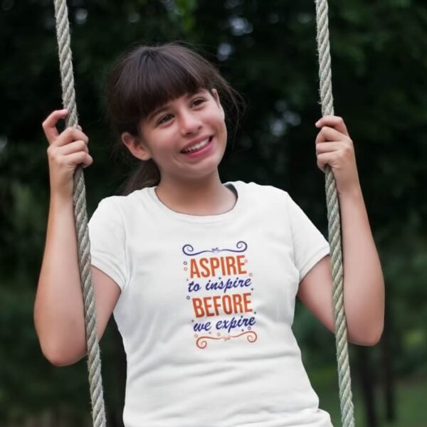 Aspire Printed girls t shirt in white colour Aspire to Inspire Kids T Shirt