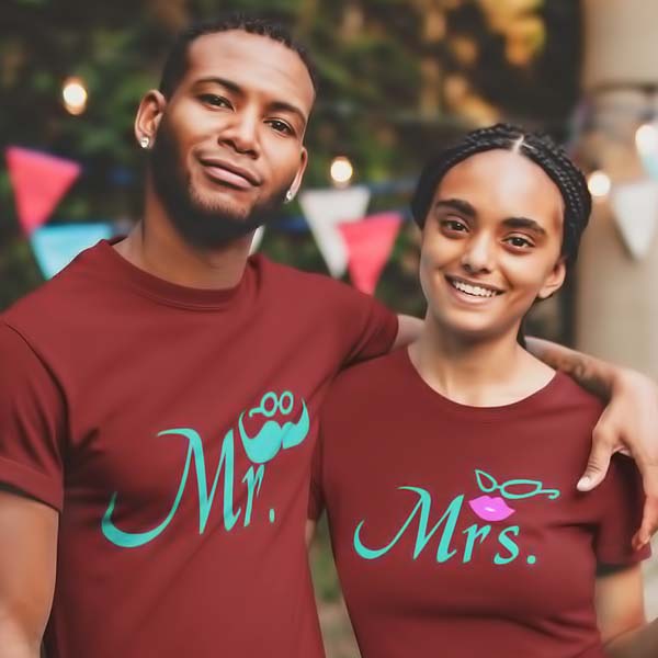 Couples t shirt maroon Mr and Mrs couple T Shirt