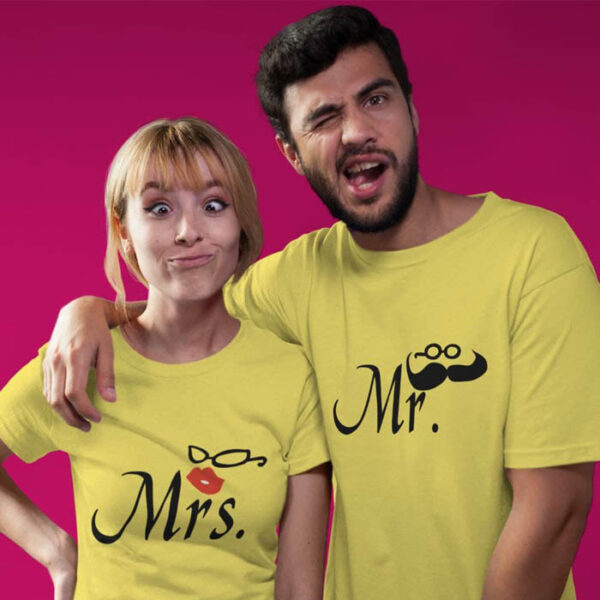 Couples t shirt yellow Mr and Mrs couple T Shirt
