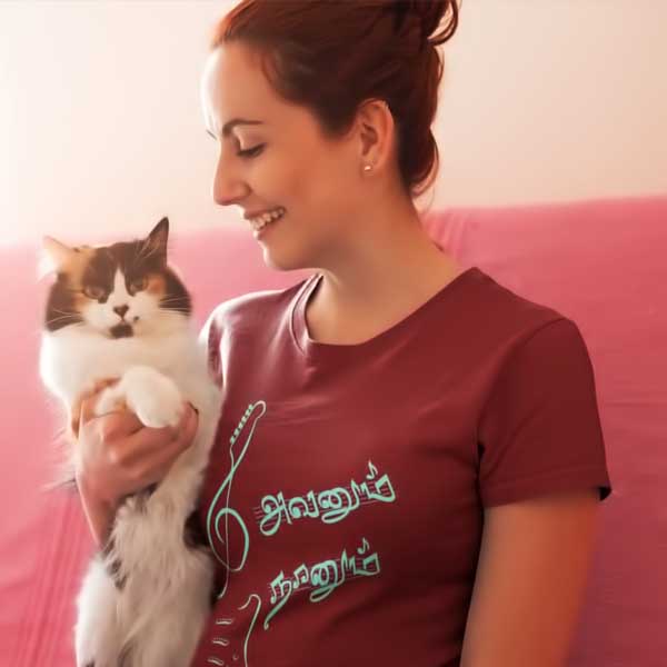 Tamil couple t shirt maroon Avalum Naanum Tamil Couple T Shirt